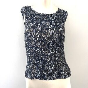 Floral Paisley Pleated Tank Top Blouse 12P Stretchy Layering Lightweight‎ Career
